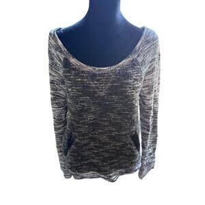 Miss Me Cozy Gray Sequin Elbow Patch Sweater Size S Sparkle Pockets Textured